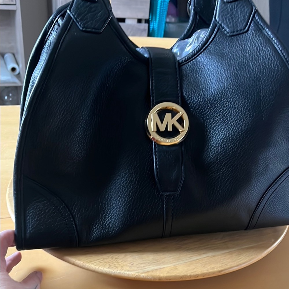 Michael Kors Pebbled Leather Hobo Black Shoulder Bag.